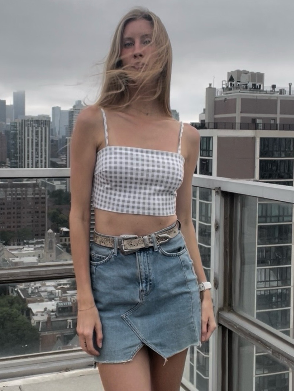 Women’s Gray Gingham Crop Cami Top - Lightweight Summer Staple